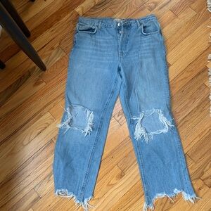 Free People Light Blue Distressed Cropped Jeans